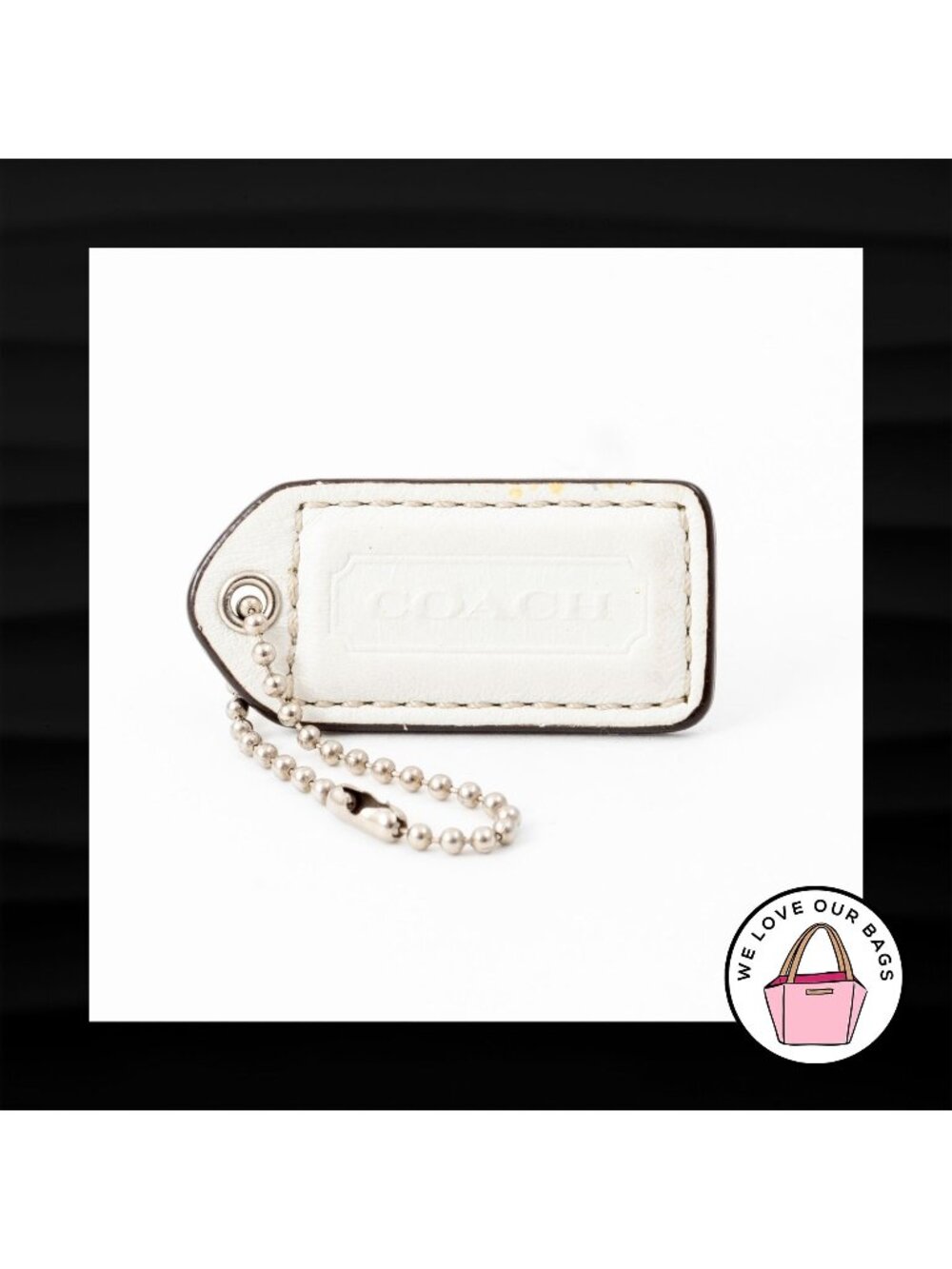 2" Medium COACH WHITE LEATHER KEY FOB BAG CHARM KEYCHAIN HANGTAG TAG